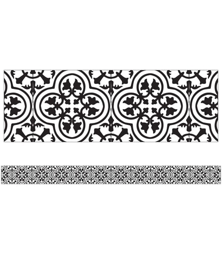 Schoolgirl Style Simply Stylish Black and White Bulletin Board Borders, 36 Feet of Straight Black and White Classroom Borders for Bulletin Board, Black and White Classroom Décor (12 Strips)