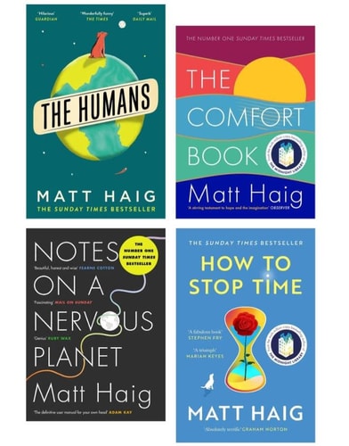 Matt Haig 4 Books Set ( The Comfort Book, How to Stop Time, The Humans, Notes on a Nervous Planet, )